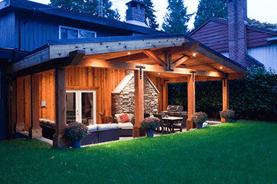 Exerior Custom Covered Home Patio With Wooden Beams
